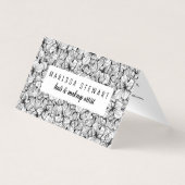 白黒のモダンな手描きの花の会合媒体 名刺 (正面)