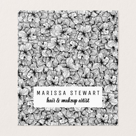 白黒のモダンな手描きの花の会合媒体 名刺 (外部フラット)