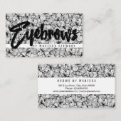 白黒のモダンな手描きの花の眉毛 名刺 (正面/裏面)