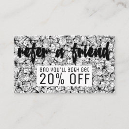 白黒のモダンな手描きの花の紹介 紹介カード