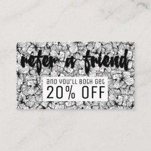 白黒のモダンな手描きの花の紹介 紹介カード