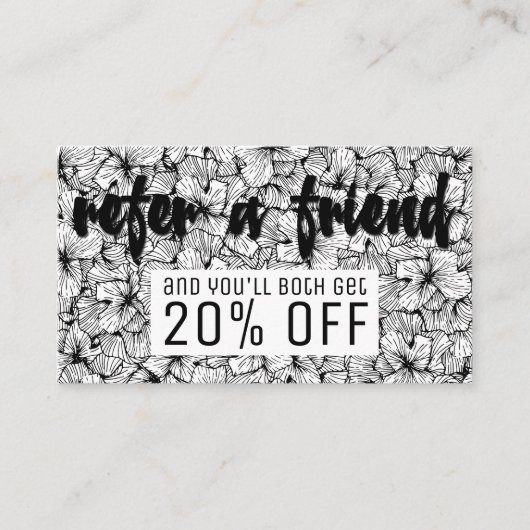 白黒のモダンな手描きの花の紹介 紹介カード (正面)