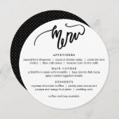 白黒のモダンな書道の円形メニュー メニュー (正面/裏面)