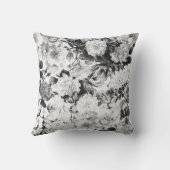 白黒のモダンな水彩画の国の花柄 クッション (裏面)