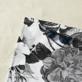 白黒のモダンな水彩画の国の花柄 ビーチタオル (インサイチュ)