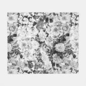 白黒のモダンな水彩画の国の花柄 フリースブランケット (正面(横))
