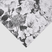 白黒のモダンな水彩画の国の花柄 薄葉紙 (詳細)