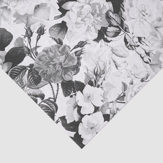 白黒のモダンな水彩画の国の花柄 薄葉紙 (詳細)