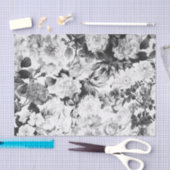 白黒のモダンな水彩画の国の花柄 薄葉紙 (クラフト)