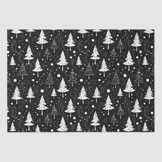 白黒のモダンクリスマスツリー 薄葉紙 (正面)