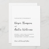 白黒のモダンシンプルスクリプ結婚ト 招待状 (正面/裏面)