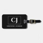 白黒のモダンシンプル基本モノグラムの ラゲッジタグ (正面横)