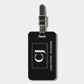 白黒のモダンシンプル基本モノグラムの ラゲッジタグ (正面縦)