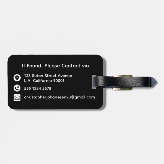 白黒のモダンシンプル基本モノグラムの ラゲッジタグ (裏面横)