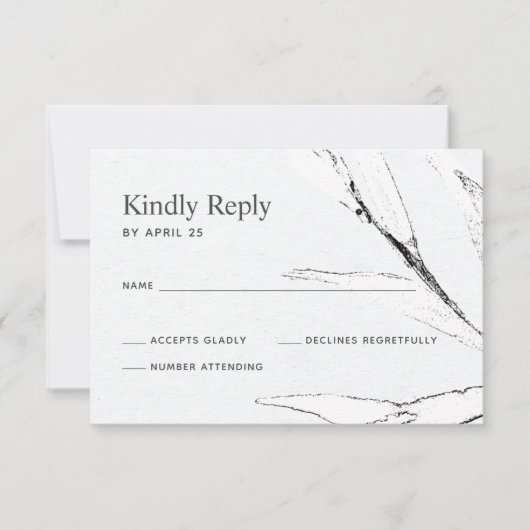 白黒のモダンチラシ結婚グラフィック 出欠カード (正面)