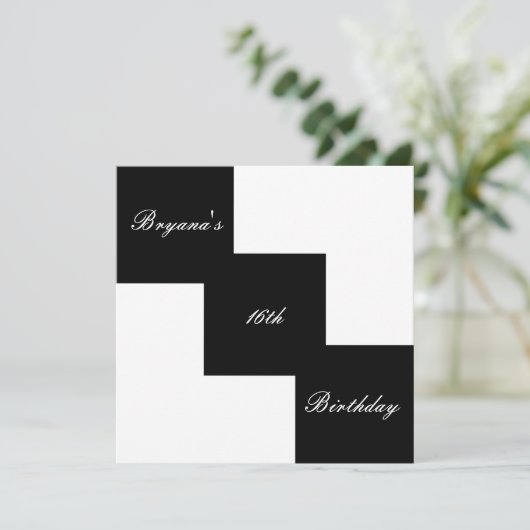 白黒のモダンバースデーパーティ招待状 招待状 (スタンド正面)