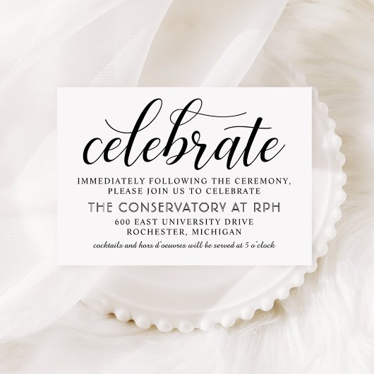 白黒のモダン台本のウェディングレセプション エンクロージャーカード