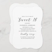 白黒のモダン書シンプル書Sweet 16 招待状 (正面/裏面)