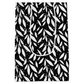 白黒のモダン葉 ミディアムペーパーバッグ (裏面)