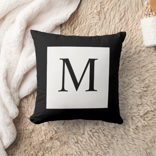 白黒のモノグラムの枕 クッション (ブランケット)