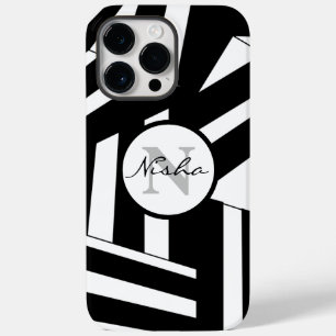 白黒のモノグラムストライプ名 Case-Mate iPhone 14 PRO MAXケース