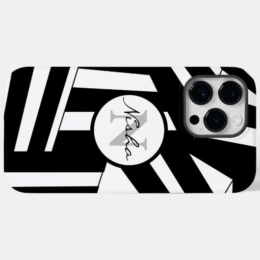 白黒のモノグラムストライプ名 Case-Mate iPhoneケース (裏面 (横))