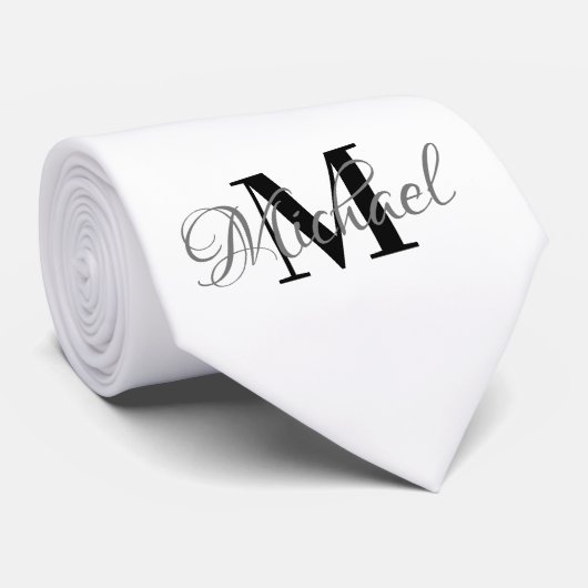 白黒のモノグラムネクタイ ネクタイ (ロール)