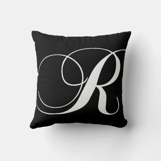 白黒のモノグラムRデザイナーモノグラムのな枕 クッション (裏面)