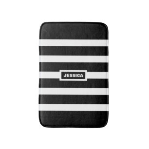 白黒のモノグラームストライプ バスマット