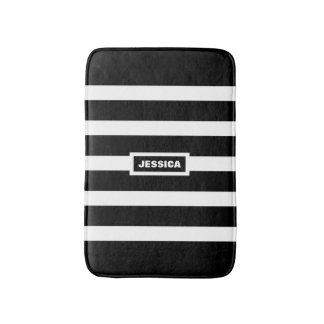 白黒のモノグラームストライプ バスマット