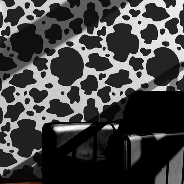 白黒のユニーク牛パターン 壁紙 (Black and White Unique Cow Pattern Wallpaper)