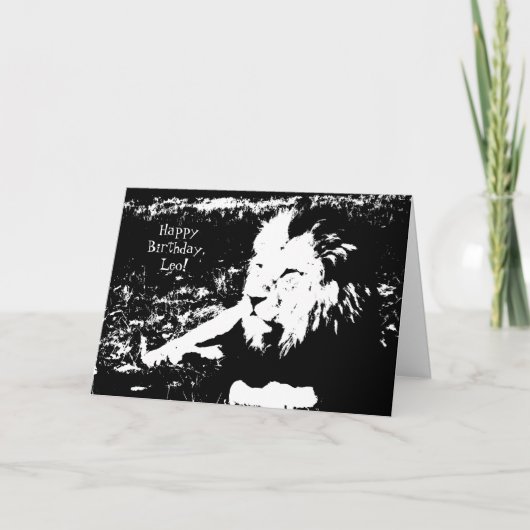 白黒のライオン-ハッピーバースデーレオ! カード (正面)