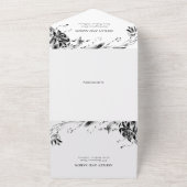 白黒のラインアートの結婚花 オールインワン招待状 (外側)