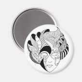 白黒のラインアートマスク マグネット (正面/裏面)