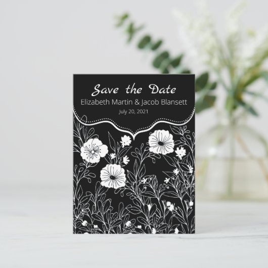 白黒のラインアート日付の保存 ポストカード (スタンド正面)