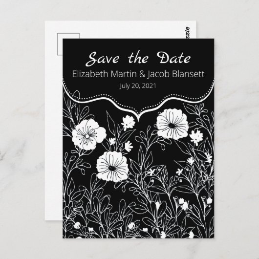 白黒のラインアート日付の保存 ポストカード (正面/裏面)