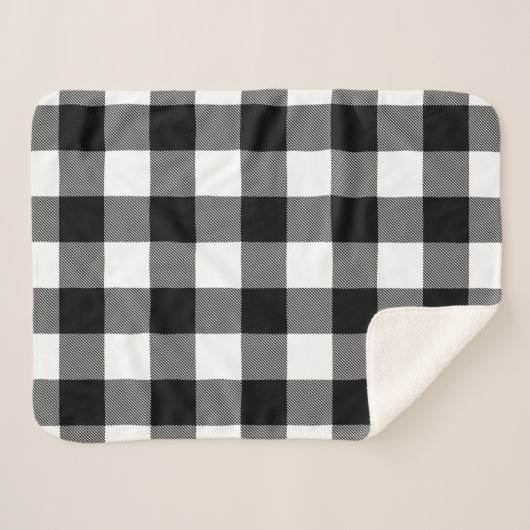 白黒のランバージャックプレイド シェルパブランケット (正面(横))