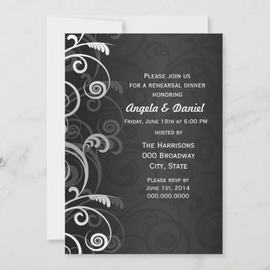 白黒のリハモダンー結婚サルディナー 招待状 (正面)