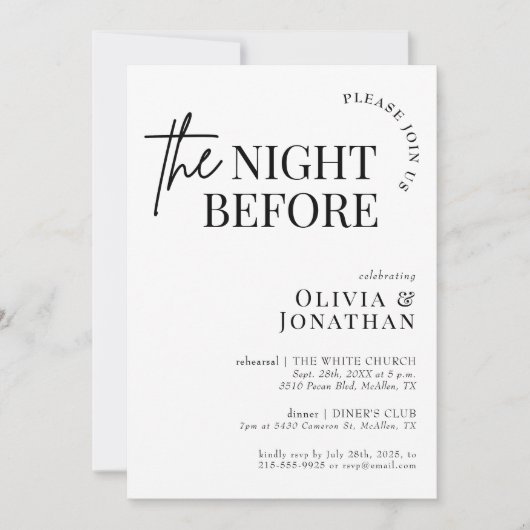 白黒のリハーサルの前の夜 招待状 (正面)