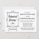 白黒のリハーサル結婚ディナーイーゼルサイン 招待状 (正面)