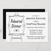 白黒のリハーサル結婚ディナーイーゼルサイン 招待状 (正面/裏面)