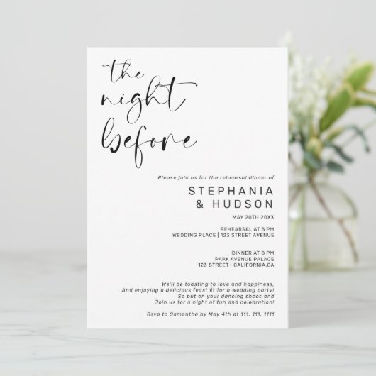 白黒のリハ結婚ーサルディナーの前の夜 招待状 (スタンド正面)