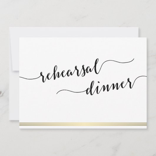 白黒のリハ結婚ーサル招待状金ゴールド線 招待状 (正面)