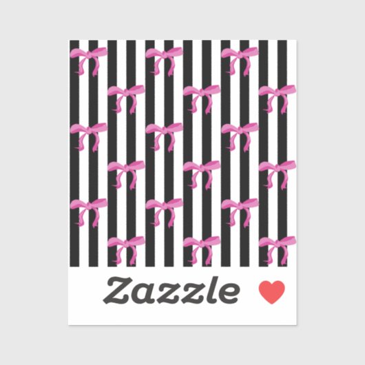 白黒のリボンにピンクのリボンの弓を付ストライプける シール (シート)