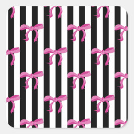 白黒のリボンにピンクのリボンの弓を付ストライプける スクエアシール