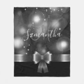 白黒のリボン フリースブランケット (正面)