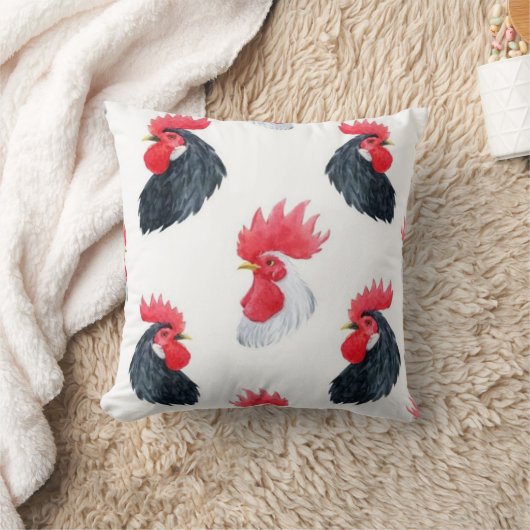 白黒のルースターのパターン クッション (ブランケット)