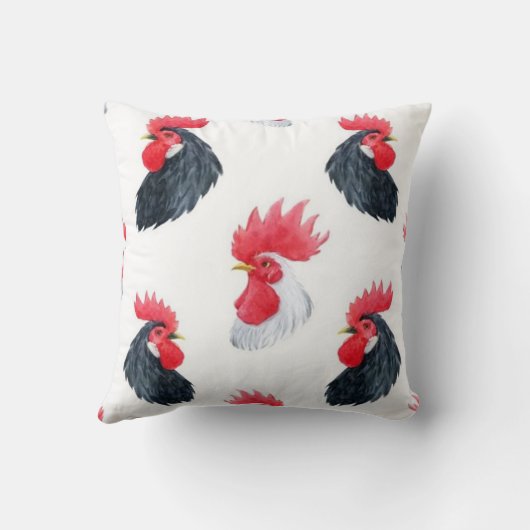 白黒のルースターのパターン クッション (裏面)