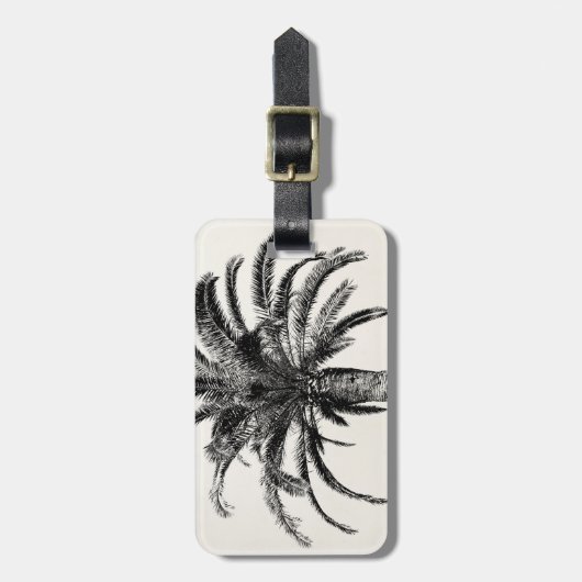 白黒のレトロの熱帯島のヤシの木 ラゲッジタグ (正面縦)