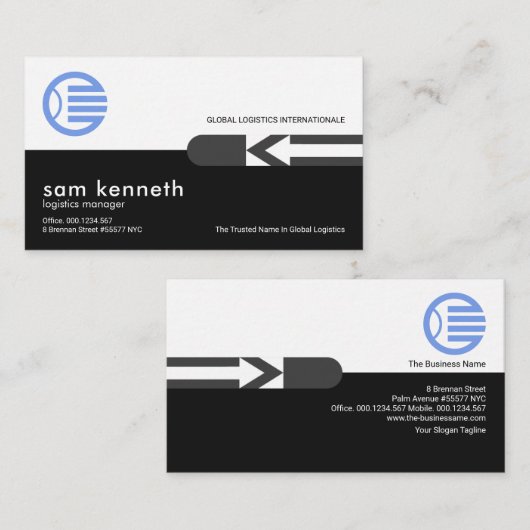 白黒のレトロ列灰色の矢印ロジスティック 名刺 (正面/裏面)